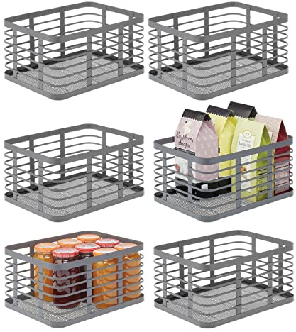 mDesign Allzweckkorb für das ganze Zuhause – Aufbewahrungskorb aus Metall für Küche, Vorratskammer, Bad etc. – kompakter und universeller Drahtkorb – 6er-Set grau