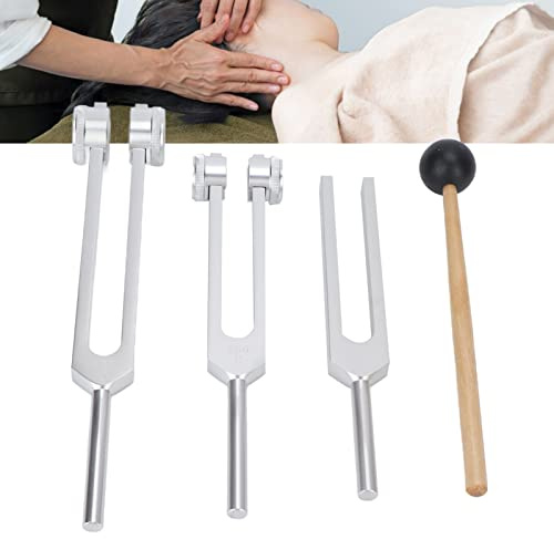 Stimmgabel Kit, 3 teiliges Körper Stimmgabel Set aus Aluminiumlegierung 128 256 512 Hz Körper Stimmgabeln mit für Musikinstrumente für die Klinische Klangtherapie zu Hause (Silber)
