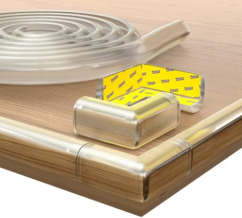 Adlersfeld® Kantenschutz Baby | 4 Meter + 8X Eckenschutz Baby | Selbstklebender Tischkantenschutz für Babys & Kinder | Starker Halt | Eckenschutz Kantenschutz Selbstklebend (Transparent)