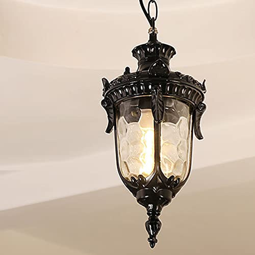 Mengjay Retro Außen-Hängeleuchte Aluminium/glas Hängelampe Wasserdichte Pendelleuchte Outdoor Höhenverstellbar Pendellampe Balkon Dekorative Pavillon Outdoor Pendant Light (Schwarz)