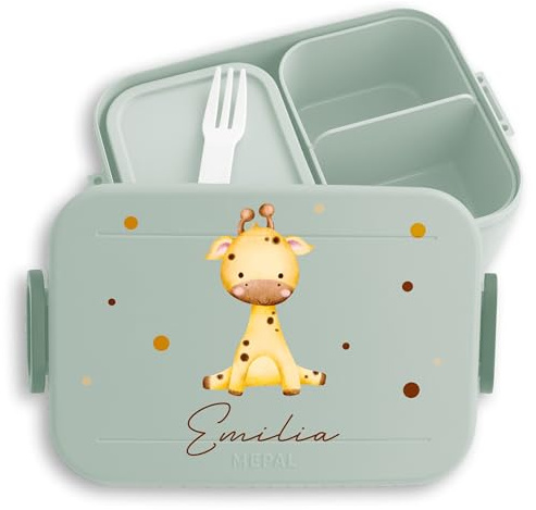 Kinder Bento Box Midi Lunchbox für Mepal Bentobox - Giraffe Geschenk Giraffen Afrikanisches Tier Giraffenliebhaber - 900 ml - Sage Grün - jausenbox und kita bedrucken tiere snackdose brotdose