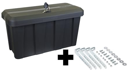 Deichselbox Daken Blackit Lite, Werkzeugkasten, Gurtkiste, Anhängerbox, Staukiste, Daken B24-2 + Vertikaler Halter VH402, Edelstahlhaus GmbH