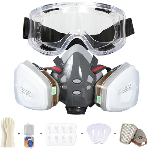 Sumeber Respirator Mask, Full Face Mask, Reusable, 16 in 1 with Filter, Anti-Fog Anti-Gas, Ideal for Painting, Woodworking, Construction, Grinding, Spraying (Half Face 03)