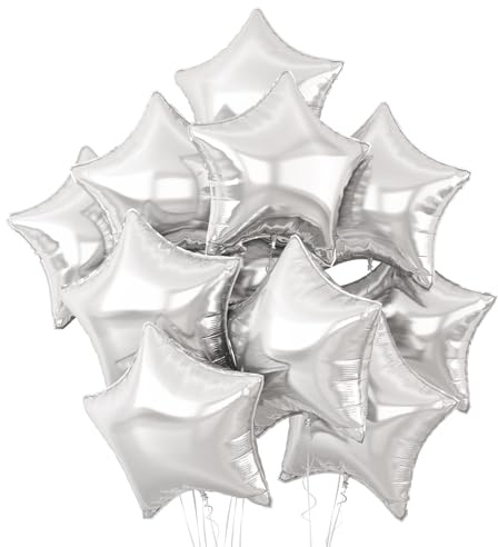 Silverfolie stjärnballonger, 10 st silverstjärnformade folieballonger, 45 cm helium mylar stjärnballonger för födelsedag, förlovning, examen, bröllopsfest dekorationer