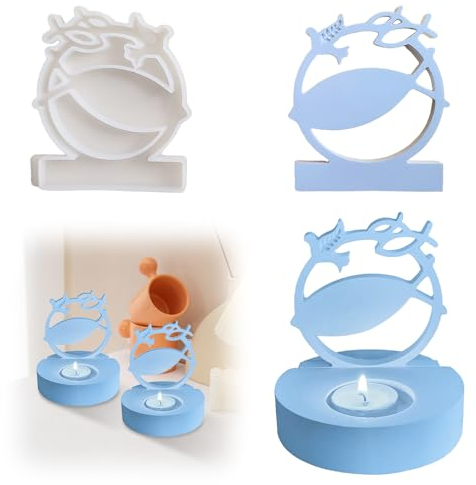 Silikonform Fisch, Silikonform Vogel mit Kerzenhalter, DIY Silikongussform Kerzenhalter Gussform für Stabkerzen und Teelichter