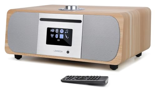 LEMEGA M5P DAB+ FM Digital Radio with CD Player, WiFi Internet Radio, Bluetooth Speaker, Spotify Connect, 35W Hi-Fi Stereo Music System, USB Player, Dual Alarm Clock with Remote Control, Light Oak