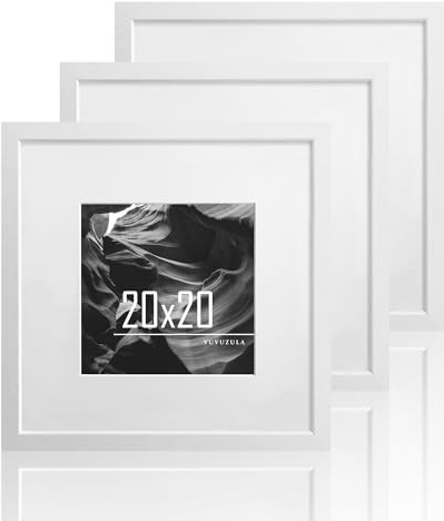 VUVUZULA Bilderrahmen 20x20cm Weiß Holz 3er Set Holzrahmen Quadratisch Fotorahmen MDF Rahmen mit Passepartout 12x12cm