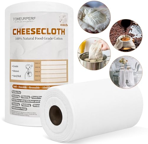 1 Roll Cheese Cloth for Straining 100% Natural Cotton Reusable Cheese Cloths for Cooking, Bleached Cheesecloth Table Runner for Wedding, Decoration, Polishing, Straining(1x100 Yard, Grade 10)