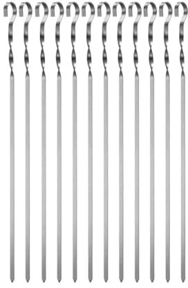 Dwellton - Stainless Steel BBQ Kebab Skewers, 38 CM, 12 Pieces, Flat Shish Kebab Sticks for Meat Cooking Barbecue, Party Starters, Restaurants (Rust Proof, 15 Inch) (Pack of 12 Skewers)