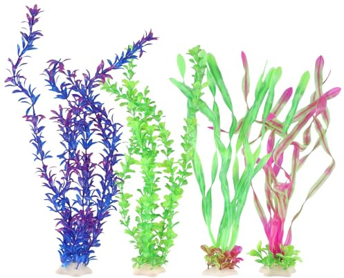 Amexo 4 Stück Aquarium Kunststoff Pflanzen, Wasserpflanzen Kunststoffdeko Simulation Wassergras Künstliche Aquarienpflanzen für Alle Fische Die Dekoration Von Aquarien Verwendet Werden