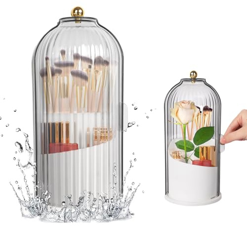 Figarge Makeup Pinsel Organizer 360° Drehbarer Kosmetik Organizer mit Deckel, Schminke Organizer Staubdicht Pinselhalter für Schlafzimmer und Badezimmer Schminktische (Schwarz)
