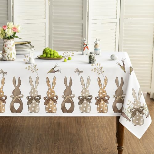 Artoid Mode Kaninchen Hasen Karotten Ostern Tischdecke 140x220 cm, Saisonnal Frühling Fleckschutz Tischwäsche Küche Dekoration Party Dekor