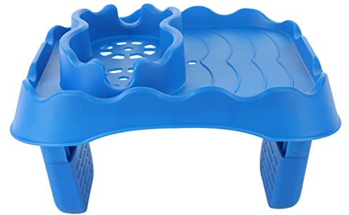 Hot Tub Table Tray Adjustable Anti Slip Side Drink Holder Cup Drain Holes Swimming Pools Spa Bathtub Non Upgraded Clip Nonslip Caddy Holders Heavy Duty Serving Aboveground (Blue)