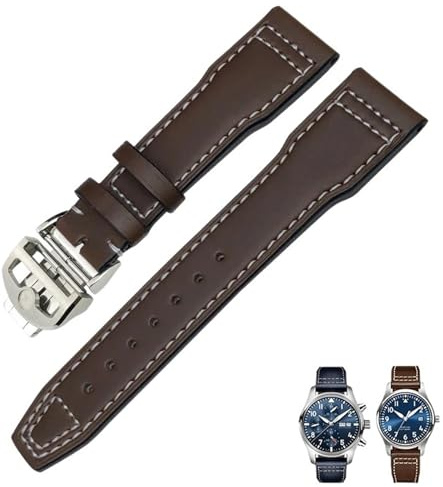 KAVJU 20 mm 21 mm 22 mm Echtleder-Armband passend für IWC Fliegeruhr IW3777 PORTOFINO Mark 18 Schwarz Blau Braun Armband Herren(Brown Folding,21mm)