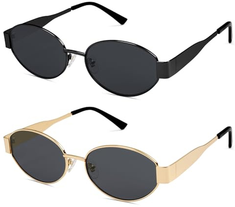 SOJOS Retro Sonnenbrille Damen Herren Oval Metal Groß Trendy Classic UV400 Schutz Sonnenbrillen SJ1217
