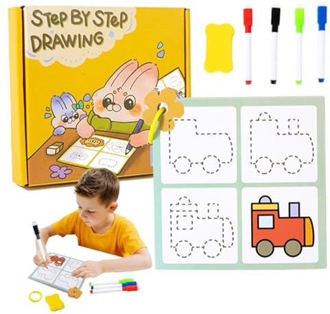 Ranley Stift-Kontrollbuch für Kinder im Alter von 3 bis 5 Jahren, Reinigen von Arbeitsmappen im Vorschulalter | Buch der Trockenlernkarte - NOVERTY Stick Figur