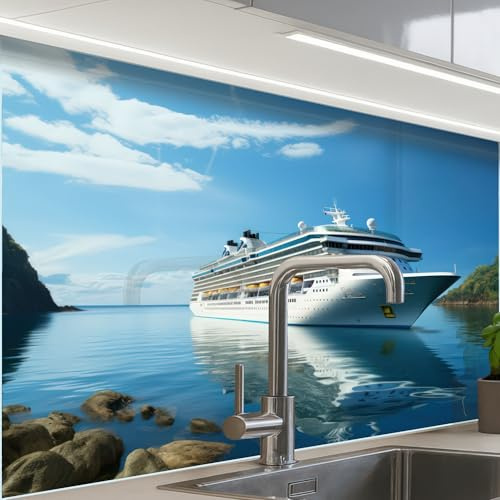 KitchenYeah© Splashback for kitchen 24x32 / 60x80 cm self-adhesive Wall Protector Decor Panels Cooker Backsplash Boat - Cruise ship - Water - Nature - Maritime