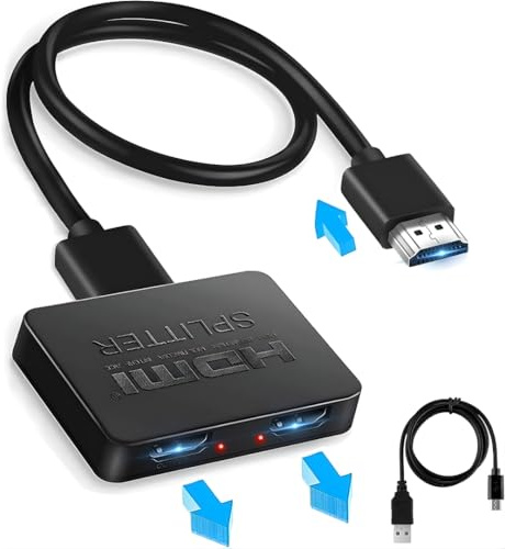 HDMI Splitter 1 in 2 Out, 4K@60HZ 3D HDMI Distributor Adapter for Dual Monitors - 2 Way Hdmi Splitter Adapter Support 1080P For PS4 X-box Skyy Box Fire Stick HDTV Projector(Mirror Only, Not Extend)