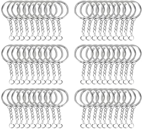 60pcs Anillas para Llaveros Porta Chaves con Cadena | Keychain Hacer Llaveros Argollas para Bisutería Manualidades DIY (anillo plano)