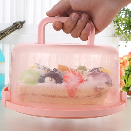 Zlqemik Kuchen Transportbox Rund, Torten Transport Box, Kuchenbehälter Mit Haube Und Tragegriff, Transparenter Dome Wiederverwendbar Bäckerei, 26x22x12.5cm, Für Kekse Nüsse, Tortenglocke