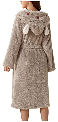 Albornoz Mujer Ducha - Albornoz de Franela con Capucha y Orejas 3D para Mujer diseño con Doble Bolsillo Abrigo Interior Pijama cómoda Ropa de casa Elegante