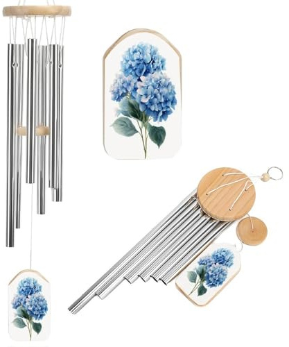 Acquerello blu ortensia bouquet classico botanico campanelli a vento commemorativo tono profondo scacciaspiriti con 6 tubi in alluminio decorazione da giardino esterno cortile