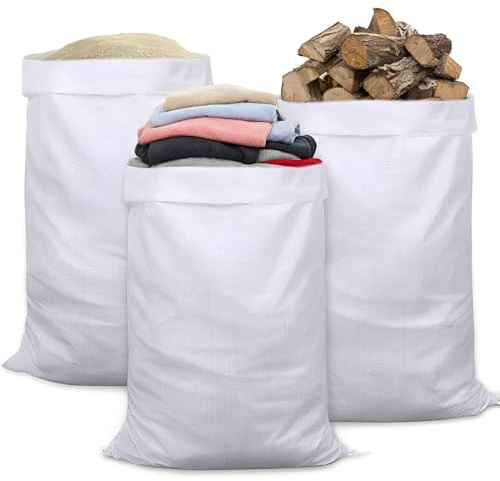 MORE FREE- Sacos de Escombros y Tierra de Jardín Bolsas Tejidas de Rafia Blancas para Obras, Basura y Transporte de Materiales (Tamaño:60x90CM, [12 Piezas Sacos])