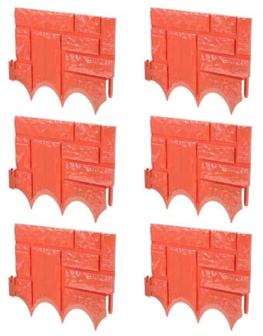 Ciieeo Lot de 6 Bordures de Clôture de Jardin en Plastique Rouge Brique, Imitation Pierre, Panneaux Emboîtables pour Protection de Plantes et Délimitation Parterres, Pelouse et Jardin