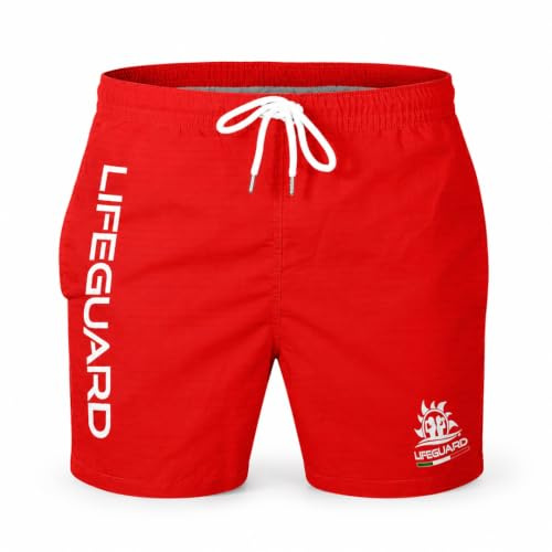 Lifeguard Italia Pantaloncino Assistente Bagnante Rosso Blu Uomo, Costume Bagnino per Mare e Piscina in Tessuto Ripstop, Asciugatura Rapida, Senza Retina Interna