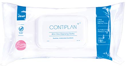 Clinell CONTIPLAN Incontinence Cleansing Cloths with Barrier Cream - All in One Cleansing Wipes Cleanses, Soothes and Moisturises - Pack of 25 Cloths