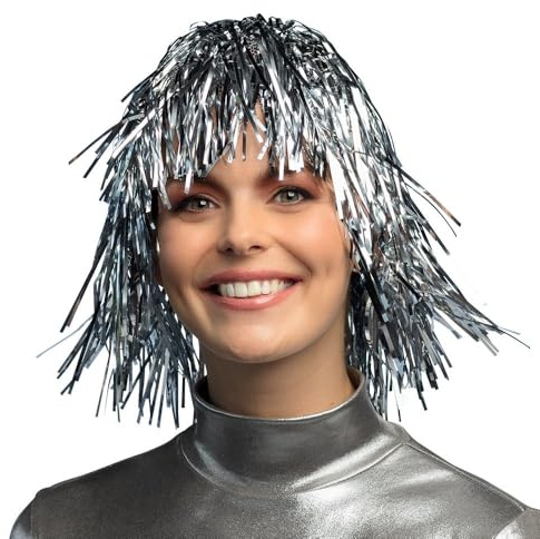 Boland 85903 - Perücke Metallic, Silber, Foliensträhnen, für Damen, Accessoire, Kostümzubehör, Partyperücke, Pop, Schlagermove, Festival, Spacegirl, Glitzer, Mottoparty, Karneval, Silvester