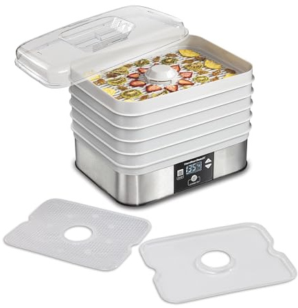 Hamilton Beach Digital Food Dehydrator for Fruit and Jerky, Vegetables and More, 5 Trays, Adjustable Temperature, 48 Hour Timer + Auto Shutoff, Grey (32100A)