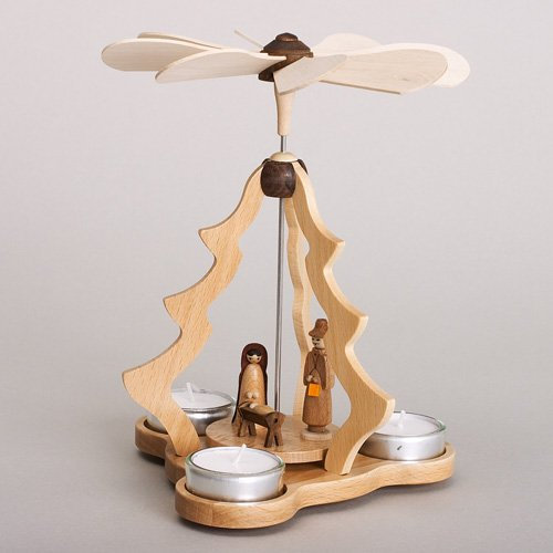 Rudolphs Schatzkiste Table pyramid small Christ birth for 3 tealights pyramid 21,5cm Erzgebirge NEW