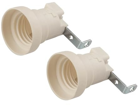 POLY POOL PP0480S Set 2 Pezzi Portalampada E27 con Squadretta per Plafoniere - Attacco a Vite Grande - Porta Lampada E27 con Morsetti a Vite, 1 foro - in Plastica Avorio 2 Pezzi