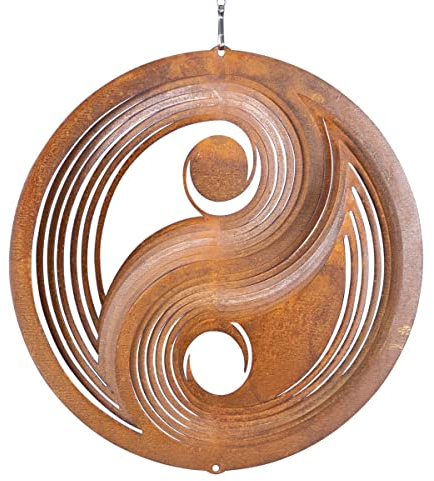 CIM Patina Wind Spinner - YIN YANG 250 - Diameter: 25cm - with ball bearing swivel and hook - attractive rust decoration