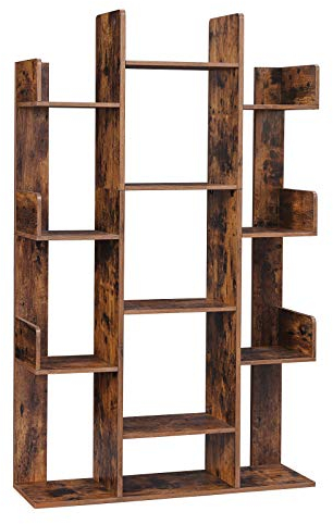 VASAGLE Bücherregal im Baumform, Regal, Standregal mit 13 Fächern, Aufbewahrungsregal, 25 x 86 x 140 cm, vintagebraun LBC67BXV1