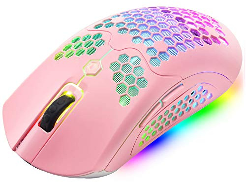 X2 Wireless Lightweight Gaming Mouse,69G Honeycomb Shell Design-Pink | Dual Modes,800 mAh Rechargeable Mice,PMW3325,12000 DPI,16 RGB Backlit,7 Programmable Buttons with Driver,for PC Gamer