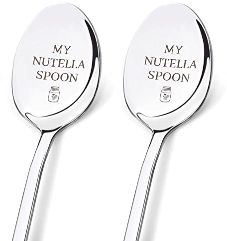 GLOBLELAND 2 Stück “My Nutella Spoon” Kaffee Erdnussbutter Löffel, Lasergravierte Glatte Solide, Klar Beschriftete Lange Löffel, Hochzeitstag Geschenkbox für Freunde, Familie, Liebhaber Christmas
