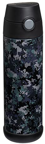 Snug Kids Flask - Stainless Steel Insulated Water Bottle with Straw for Children/Toddlers (Girls/Boys) - Black Digi Camo, 500ml