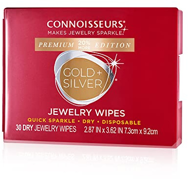 CONNOISSEURS Premium Edition Jewelry Wipes for Gold & Silver Jewelry - 30 Pack - Dry and Disposable - Clean, Polish, and Remove Tarnish
