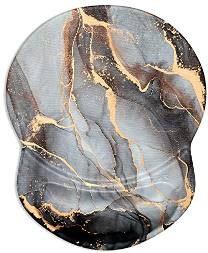 ITNRSIIET Tapis de Souris Ergonomique avec Repose-Poignet en Gel, Tapis de Souris de Jeu avec Tissu Lycra, Base antidérapante en pour Ordinateur, Maison, Bureau et Voyage, marbre Noir Gris