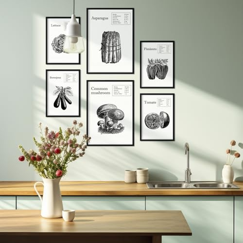 Nacnic-Set von 6 Gemüse Posters. Sammlung von Plakate mit Collage Ästhetik für Innendekoration. Größen A3 und A4. Rahmenlos