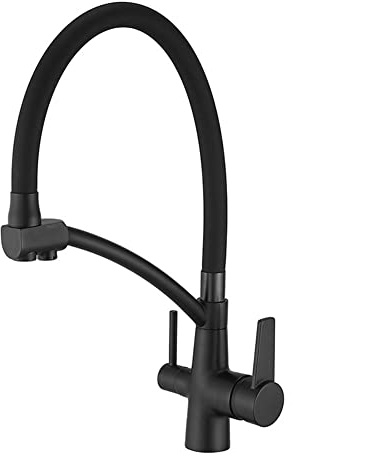 YADLCR Grifo De Cocina De 3 Vías, Mezclador De Fregadero para Sistemas De Ósmosis, Grifos De Cocina De Latón 3 En 1 para Agua Potable con Doble Palanca, Giratorio De 360 ​​° (Color : Negro)