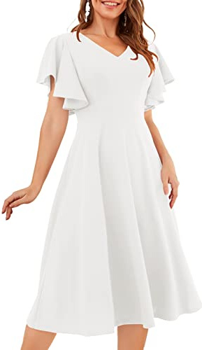 bridesmay Damklänningar vintage klänningar 50-talet rockabilly en linje cocktailklänning aftonklänningar elegant för bröllop, Vit, XL