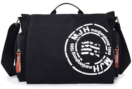 FSD.WG Satchel Messenger Bag for Men Canvas,Travel Shoulder bag 13,5 Zoll Laptop Bags Bookbag, schwarz, Large