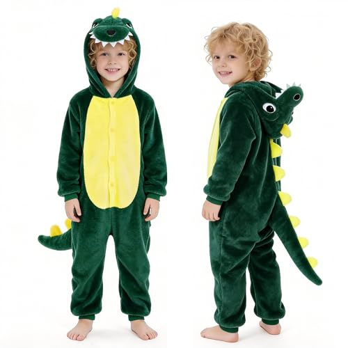 Fairycos Kinder Dinosaurier Jumpsuit Dino Kostüm Junge Mädchen