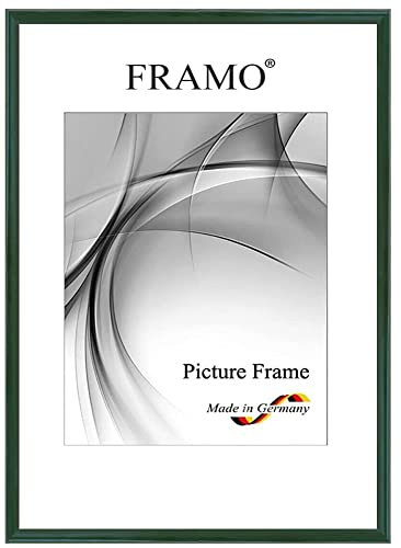 FRAMO Holz Bilderrahmen Schmal 21 x 29 cm aus Massivholz | Dunkel-Grün Hochglanz | Farbe/Größe wählbar | Rahmen für Poster | Puzzle | Foto collage N°122