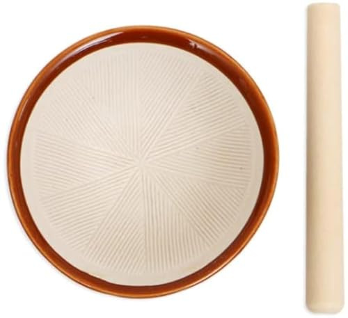 Japanese Mortar and Pestle, Suribachi Set, Wooden Pestle and Mortar for Crushing Sesame Seeds, Garlic and Herbs - Ceramic Mortar Bowl Herb Grinder