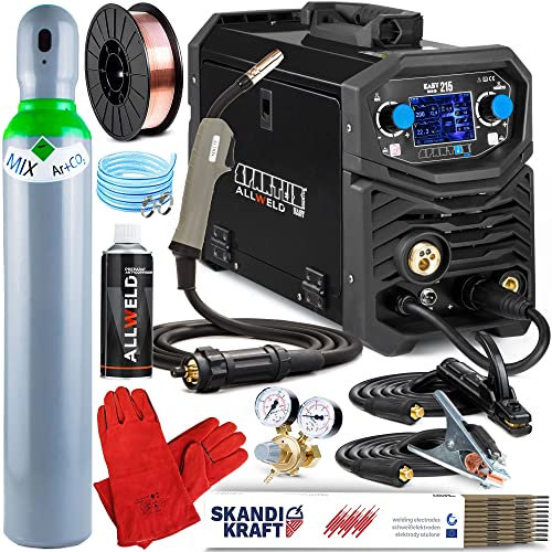 Spartus EasyMIG 215-200A Vollsynergisches MIG MAG Schweißgerät mit Schutzgas und Fülldraht, MMA, WIG - Mit LCD Bildschirm, Lötschweißen und Induktivität, Set zum Auswählen:Professional