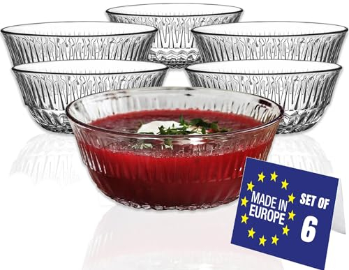 LAV Juego de 6 cuencos de postre de cristal de 345 ml, 100% sin plomo, juego de 6, vasos de postre, vasos de postre, cuencos para salsas, cuencos apilables